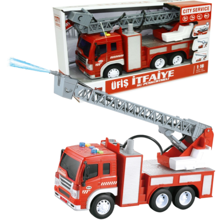 Oyuncak 1:16 Sesli ve Işıklı Su Püskürten Merdivenli İtfaiye Kamyonu