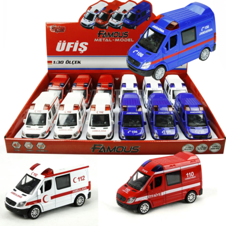 Oyuncak Çekbırak 1:48 Işıklı Müzikli Minibüs Ambulans 