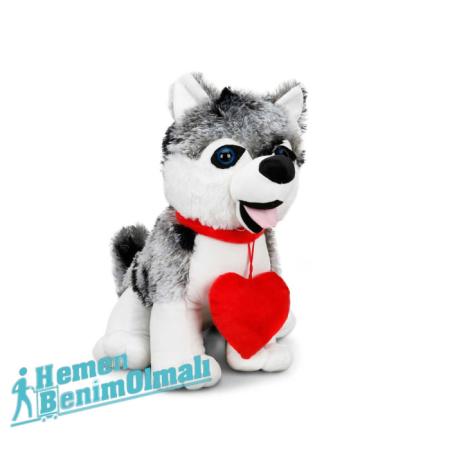 Peluş Köpek Sibirya Kurdu Kalpli 48 cm
