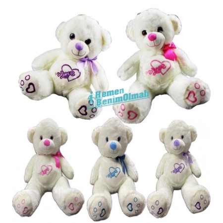 Oyuncak Ayı Göbekli Mavi Pembe Lila Ayı 40 cm Sevimli Şirin Göbeğinde Love Yazılı Ayıcık