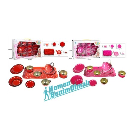 Oyuncak Puantiye'li Renkli Metal Çay 14 Parça Set