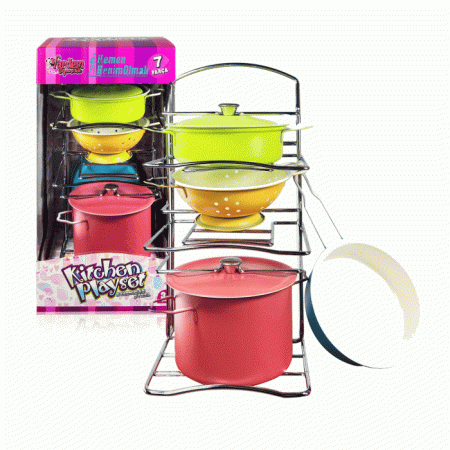 Vardem 7 Parça Raflı Renkli Emaye Tencere Tava Seti