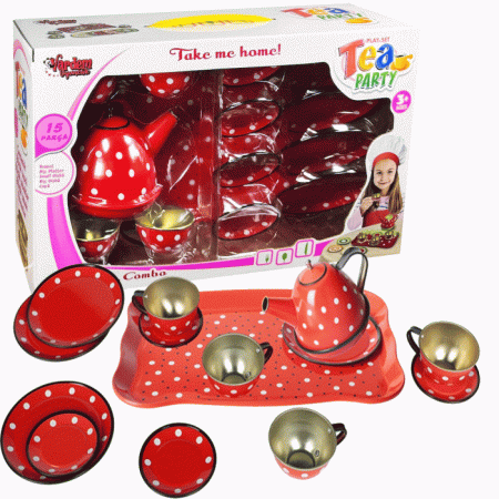 Oyuncak Puantiye'li Renkli Metal Çay 14 Parça Set