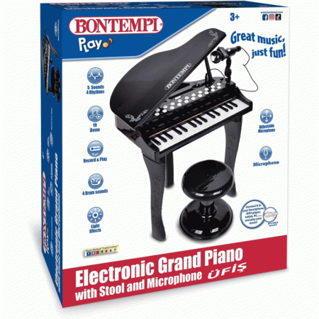 Bontempi Elektronik Ayaklı Mikrofonlu  Piyano Tabureli