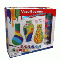 VAZO BOYAMA OYUNU 3 AD PORSELEN VAZO VE 12 AD PARLAK RENKLİ BOYA FIRÇA SET