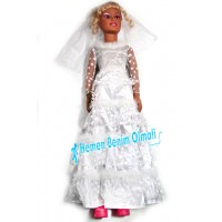 Büyük Elbiseli Pilli Sesli Müzikli Işıklı Büyük Gelin Bebek